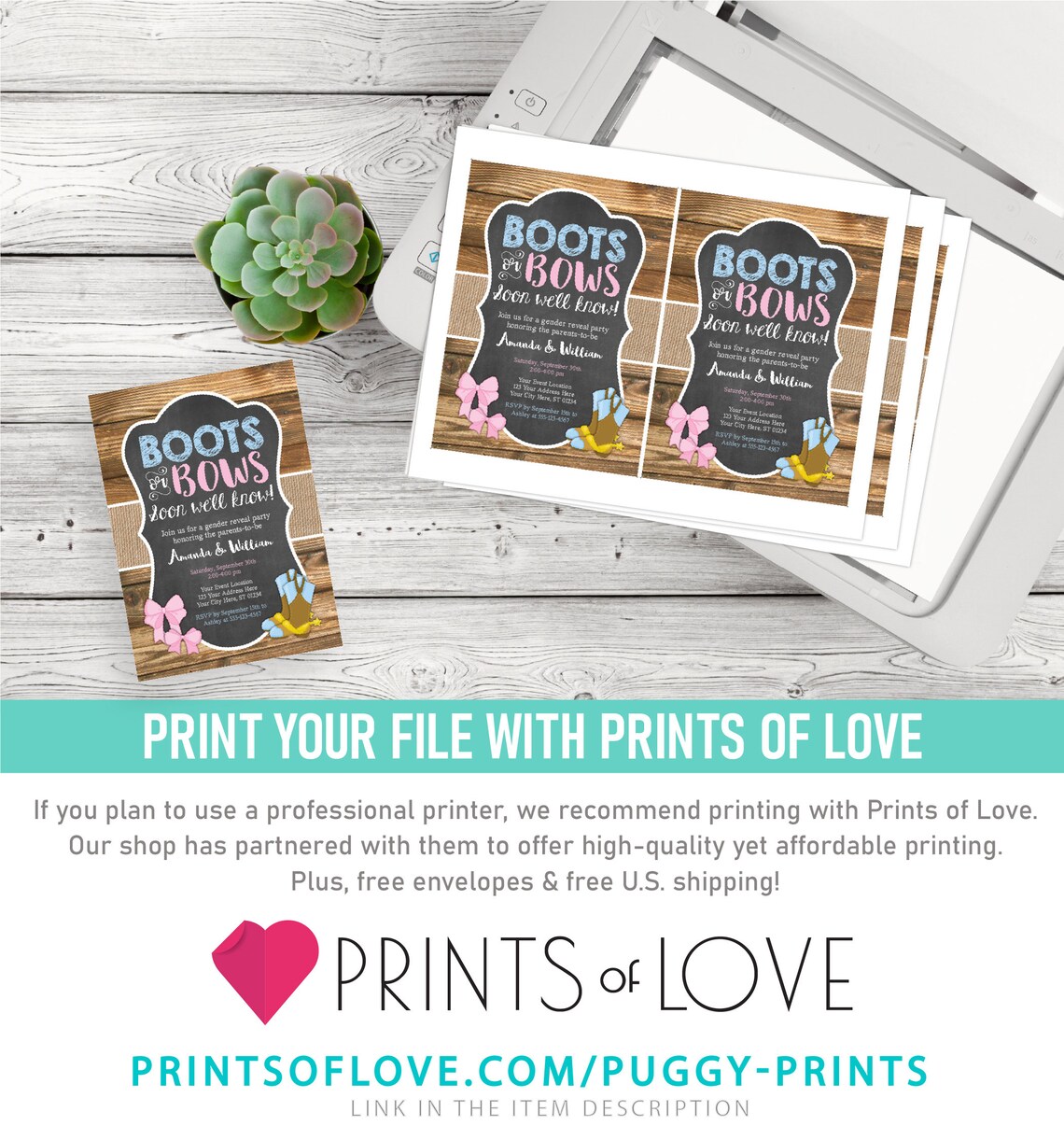 Boots or Bows Gender Reveal Invitation Editable Template | Etsy