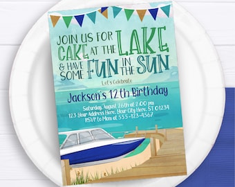 Lake Birthday Invitation: Speed Boat Party, Summer Fun (Editable, Printable)