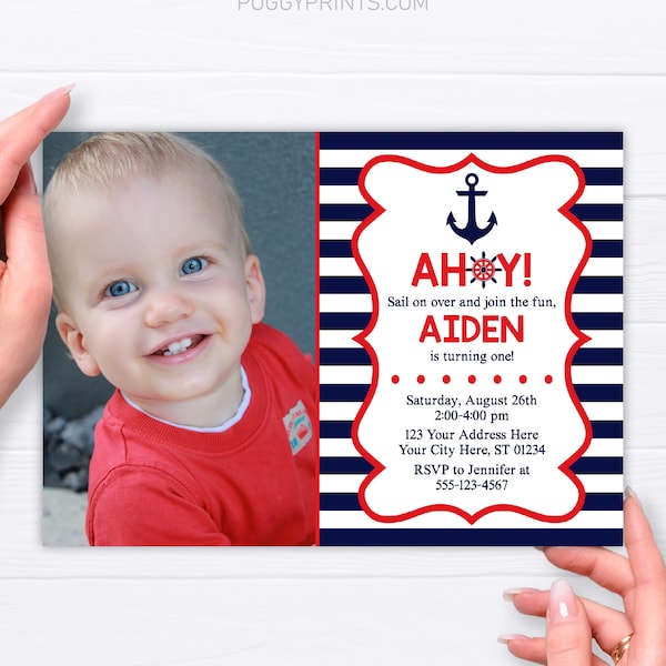 Nautical Birthday Invitation, Editable Nautical Invitation Template, Printable Anchor Birthday Party Invite, Boy Birthday Party Invitations