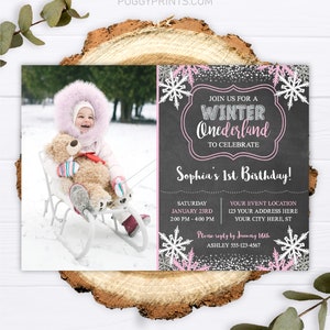 Winter Birthday Invitation, Winter ONEderland Invitation, Winter 1st Birthday Invitations, Girl's First Birthday, Editable Winter Wonderland image 1