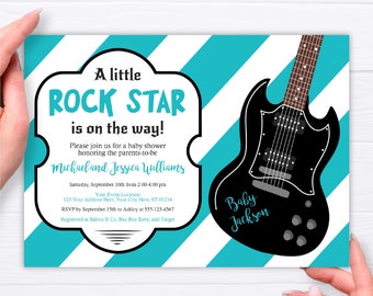 Rock Star Baby Shower Invitation, Editable Rock Star Invitation Template, Guitar Baby Sprinkle, Rock and Roll Baby Shower, Printable