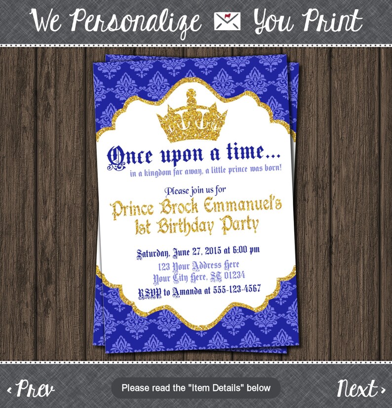 Prince Birthday Invitation First Birthday Invitations Etsy