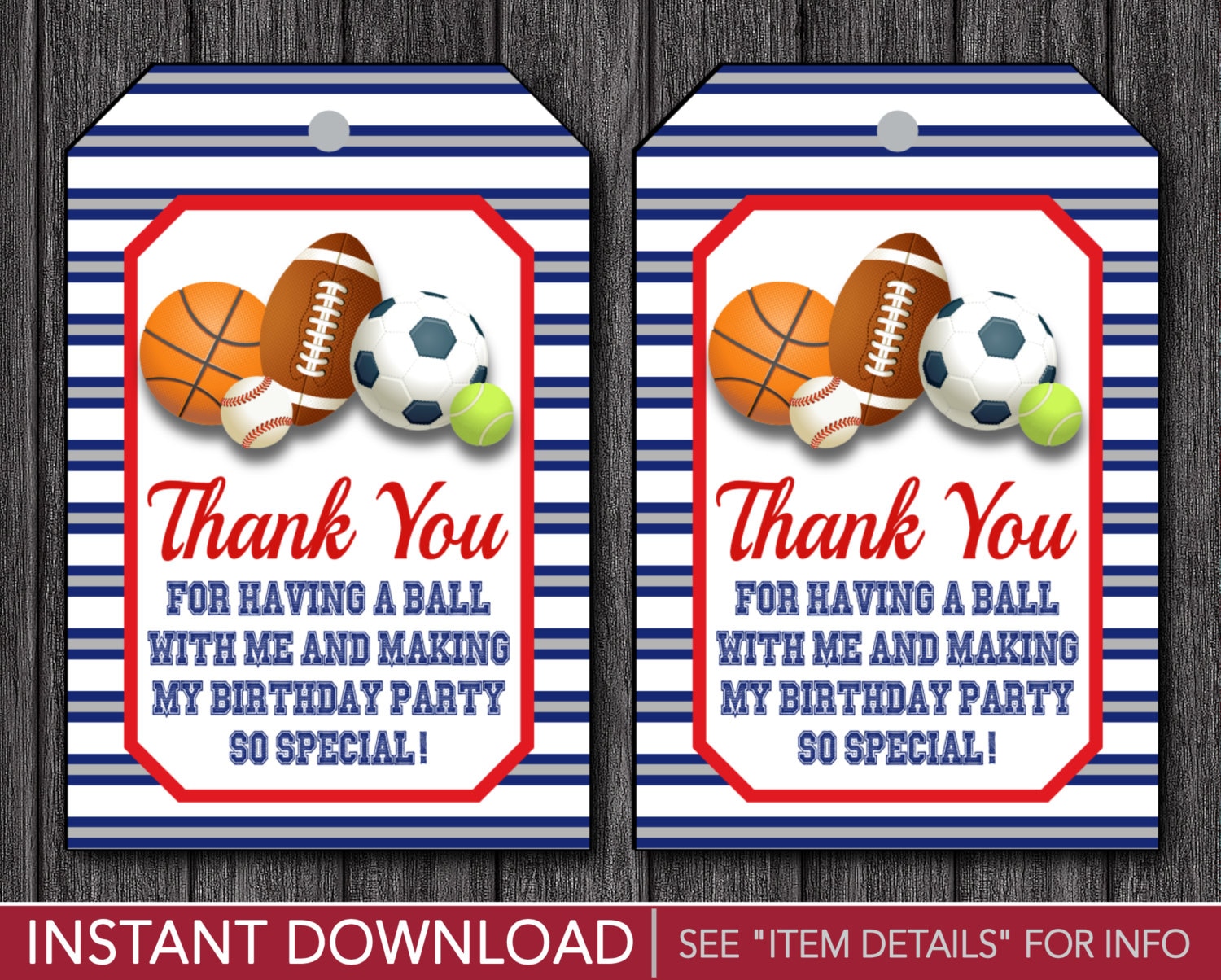 Sports Birthday Favor Tags Sports Thank You Party Favor Tags | Etsy