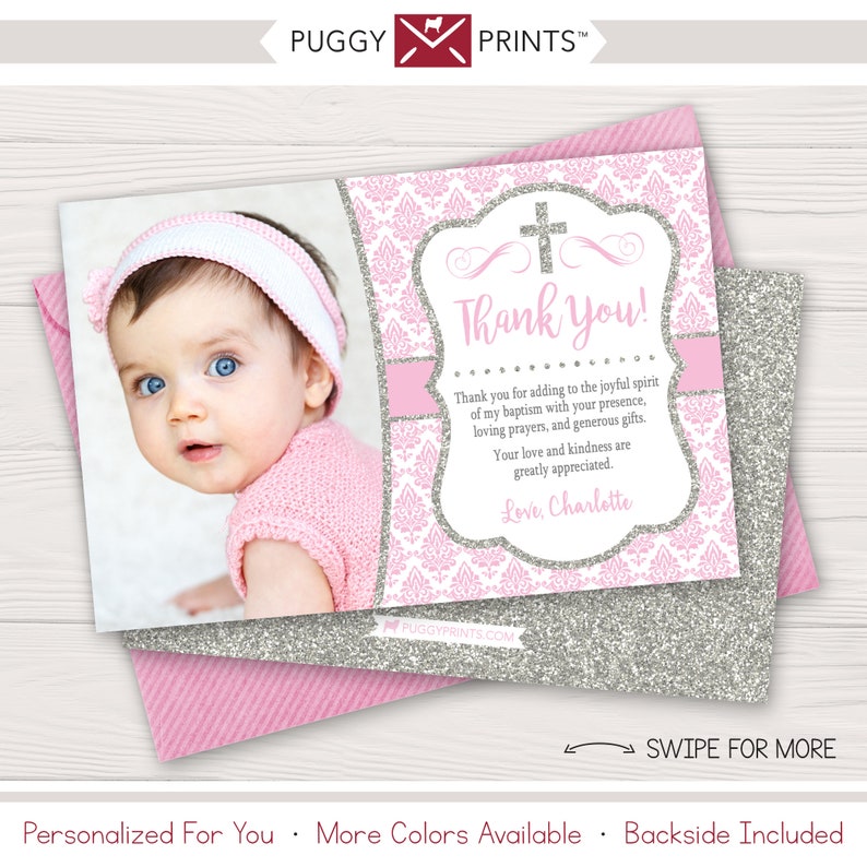 Baptism Thank You Card Girl Baptism Thank You Cards Baby Etsy