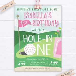 Litet Hole in One-festpaket | Golffödelsedagsinbjudan, banderoll, muffinsdekorationer och tackkort bild 2