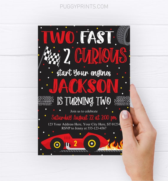 Two Fast Birthday Invitation, Editable 2 Curious Invitation Template, Printable Boy Racing Invitation, Red Race Car Birthday Party Invite Il_570xn