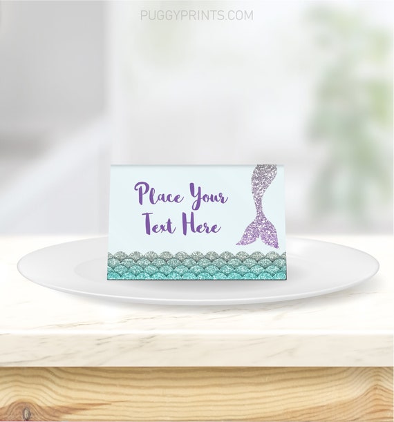 Mermaid Place Cards, Editable Mermaid Place Card Template, Printable Mermaid Birthday Party Tent Cards, Mermaid Baby Shower Food Labels Il_570xn
