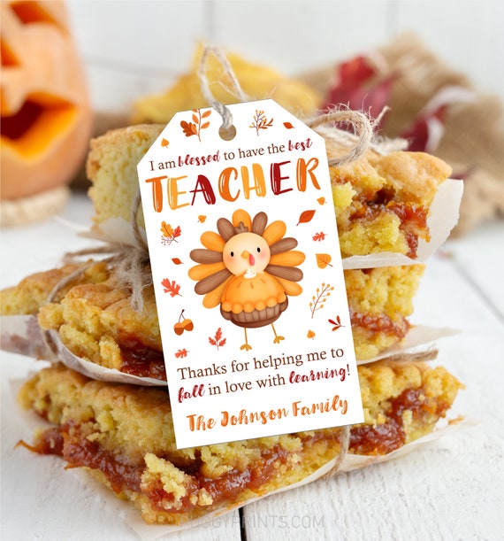 Thanksgiving Teacher Appreciation Gift Tags, Editable Thanksgiving Favor Tag Template, Printable Fall in Love with Learning Gift Tag Il_570xn
