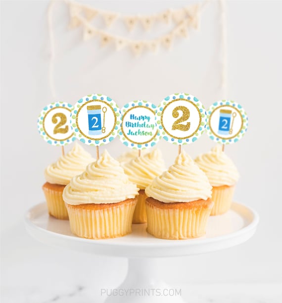 Bubble Birthday Cupcake Toppers, Editable Boy Bubbles Cupcake Topper