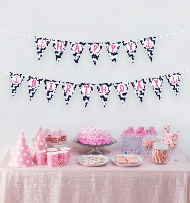 Nautical Happy Birthday Banner Printable Nautical Banner - Etsy