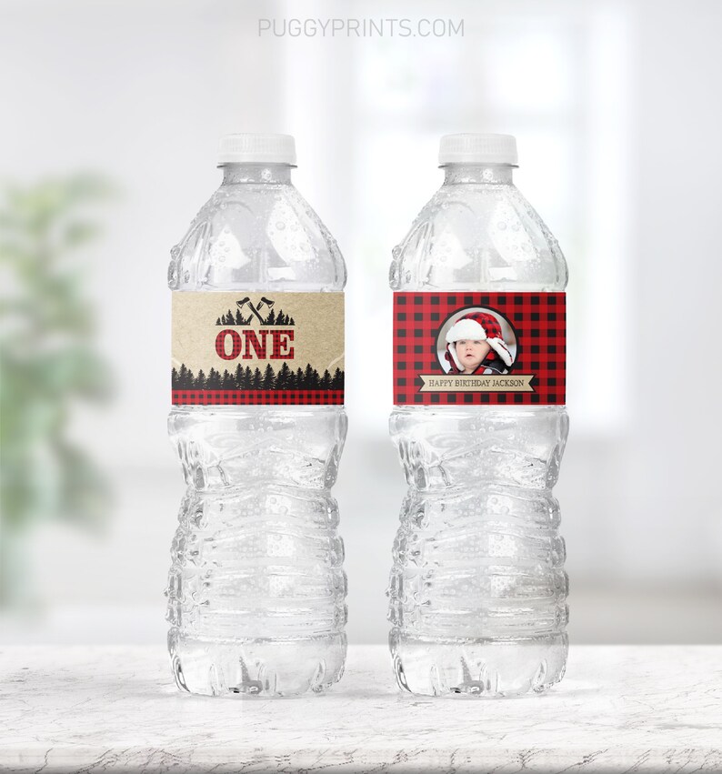 Lumberjack Birthday Water Bottle Labels Editable Template - Etsy