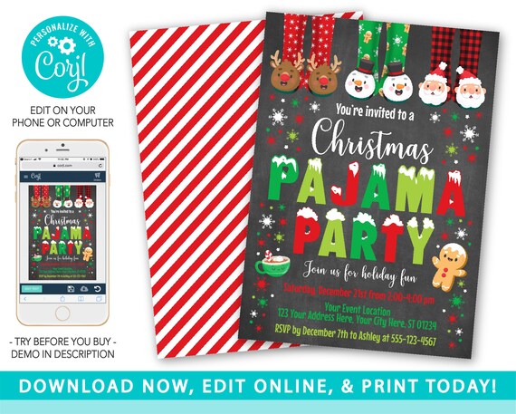 Christmas Pajama Party Invitation, Holiday Pajama Party, Christmas Party Sleepover, Christmas Pajama Birthday Invitations, Plaid Xmas Party Il_570xn