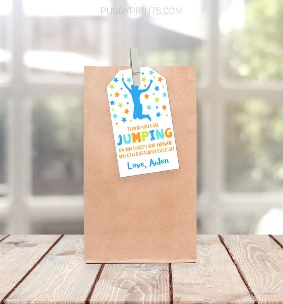 Jump Favor Tags, Jump Birthday Party Favors, Boys Jump Party, Jumping Favor Tags, Bounce House Favor Tags, Trampoline Favor Tags, Editable Il_570xn