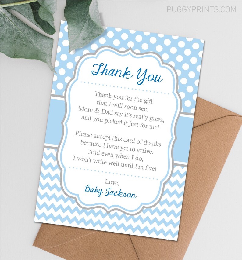 Editable Baby Shower Thank You Card Template From Baby Boy Baby Shower Thank You Card For Boys Printable Thank You Notes Blue And Gray Paper Paper Party Supplies Kromasol Com