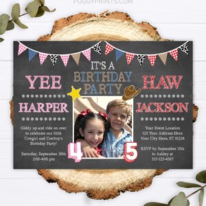 Cowboy and Cowgirl Birthday Invitation, Joint Birthday Invite ...