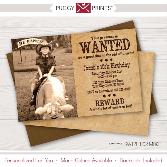 Wanted Western Birthday Invitation with Photo for a Cowboy Birthday Party | Personalized and Printable Il_570xn