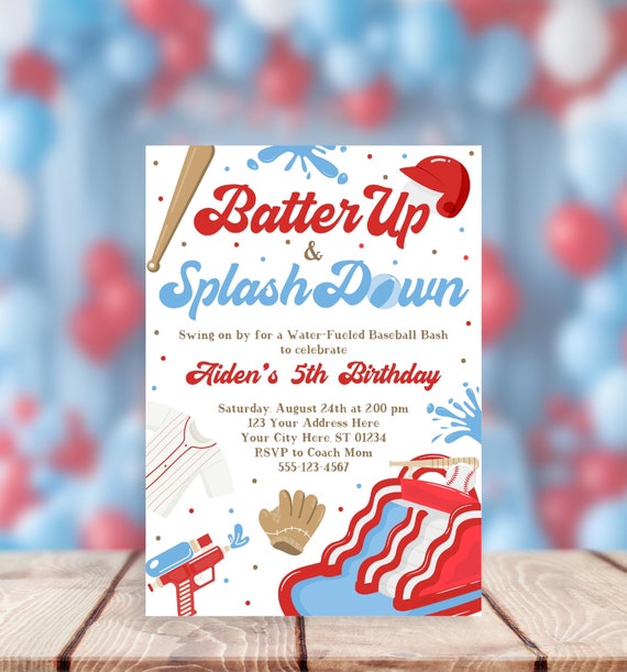 Baseball Water Party Invitation: Editable Summer Birthday (Printable)