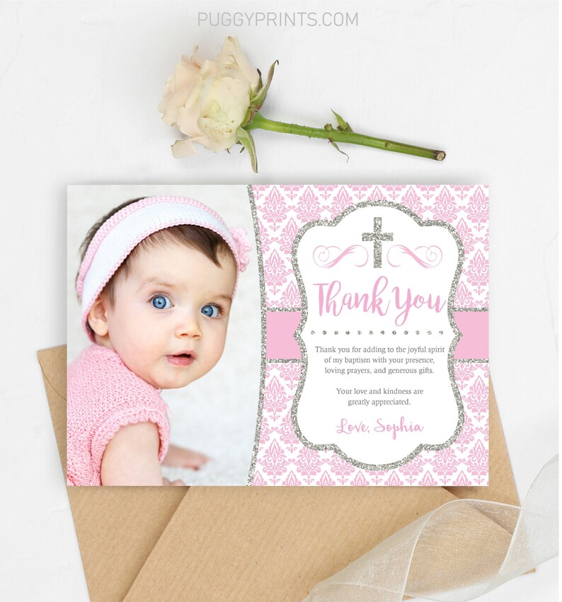 Baptism Thank You Card Girl Baptism Thank You Cards Baby Etsy