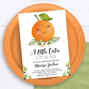 Little Cutie Baby Shower Invitation, Editable Orange Baby Shower Invitation Template, Printable Clementine Citrus Invitations, Download