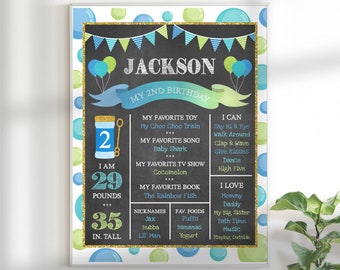 Bubble Birthday Chalkboard Poster, Editable Bubble Birthday Stats Poster, Milestone Poster, Birthday Poster, Boy Bubble Party Decorations