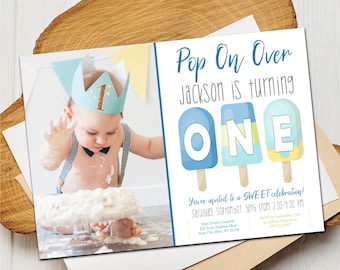 Popsicle Birthday Invitation, Popsicle Invitation, Boy First Birthday Invitations, Summer Birthday Party, Ice Cream Popsicle, Editable