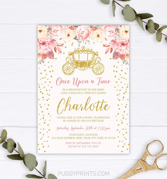 Download Princess Birthday Invitation Princess Invitation Cinderella Carriage Invitation Once Upon A Time Princess Party Pink And