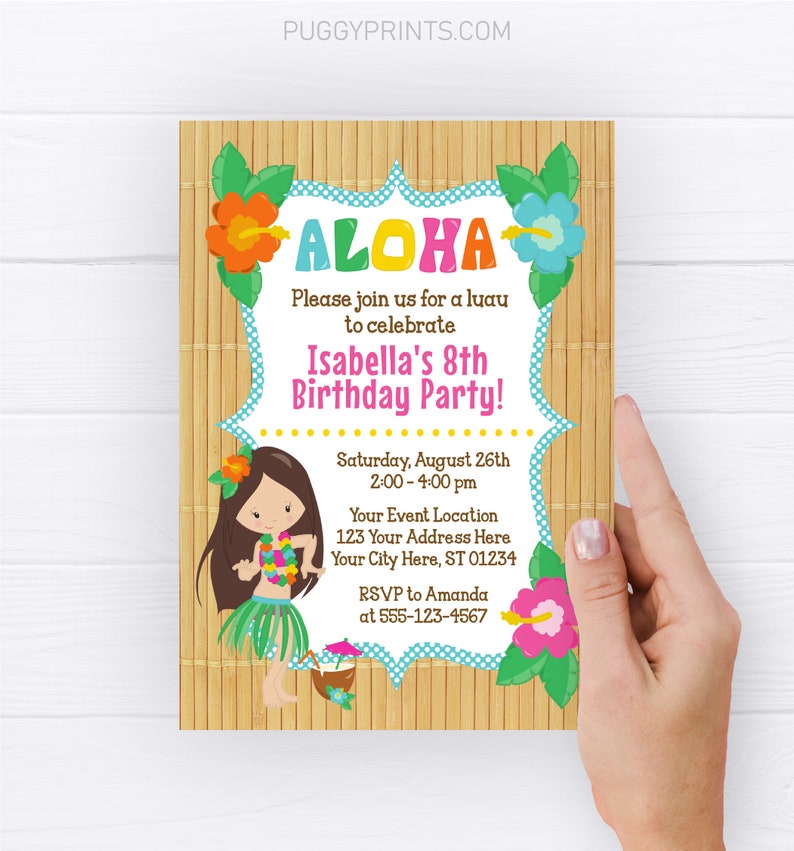 Luau Birthday Invitation, Editable Luau Invitation Template, Printable Hawaiian Beach Party Invitations, Aloha Pool Party Invite image 2