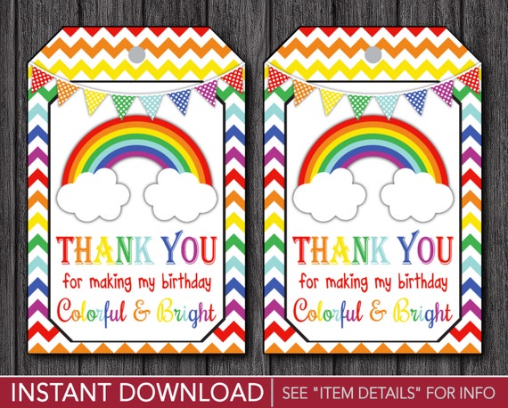 Rainbow Favor Tags - Rainbow Thank You Party Favor Tags - Printable Digital File - INSTANT DOWNLOAD Il_570xn