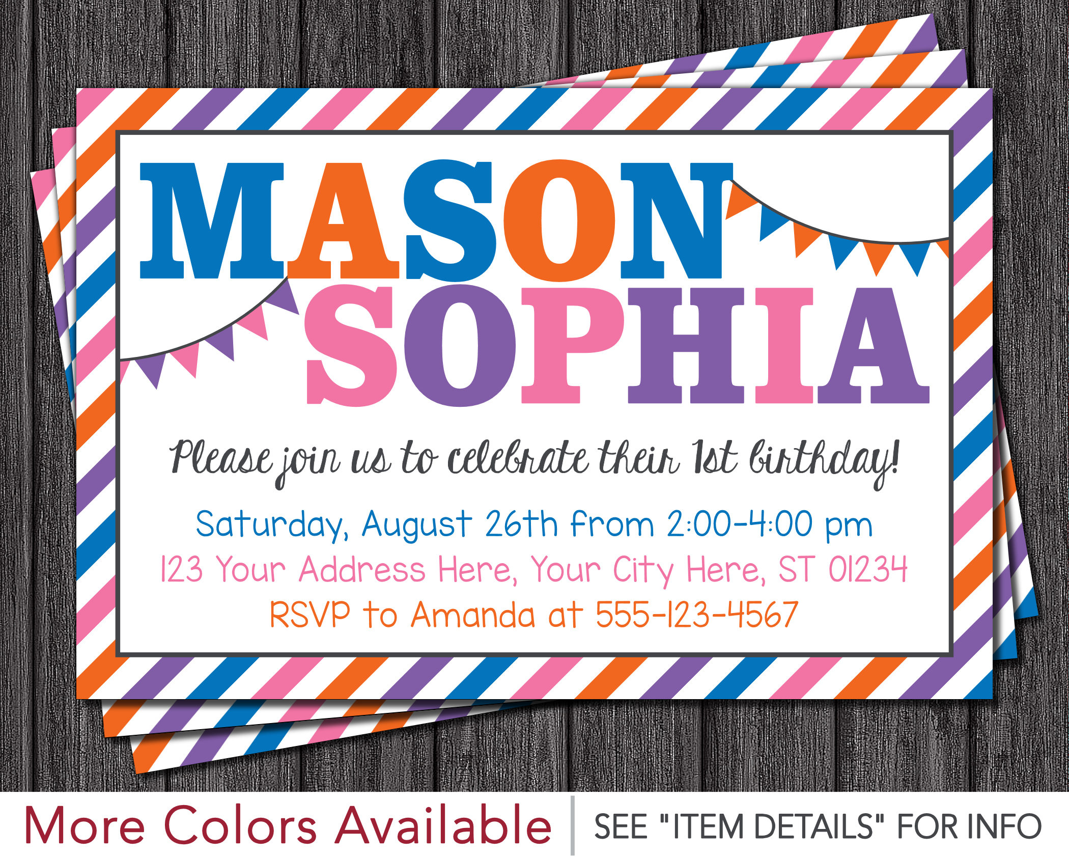 Twins Birthday Invitation Boy and Girl Twin Birthday Etsy