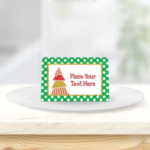 Christmas Party Place Cards, Editable Christmas Tent Card Template, Printable Christmas Tree Holiday Food Labels, Xmas Name Place Cards image 2