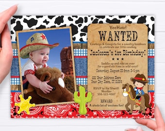 Cowboy Birthday Invitation, Editable Cowboy Invitation Template, Printable Western Birthday Invitations, Western Party, Wanted Invite