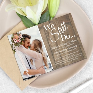 Rustic Vow Renewal Invitation, Rustic Wedding Anniversary Invitation, We Still Do Invitations, Wood Wedding Vow Renewal Invite, Editable