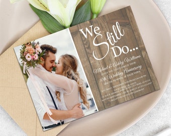 Rustic Vow Renewal Invitation, Rustic Wedding Anniversary Invitation, We Still Do Invitations, Wood Wedding Vow Renewal Invite, Editable