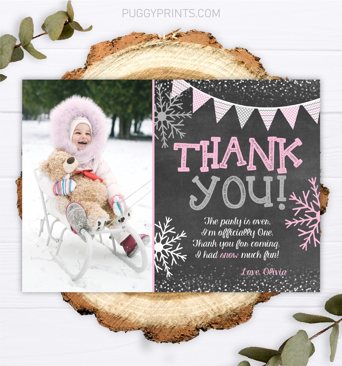 Winter Onederland Thank You Card, Editable Winter Wonderland Thank You ...