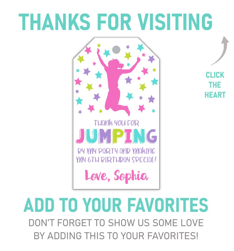 Jump Favor Tags Jump Birthday Party Favors Girl Jump Party Etsy