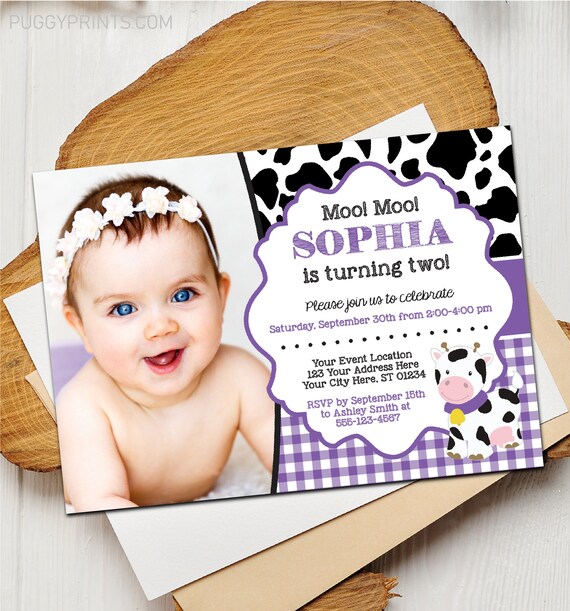 Cow Birthday Invitation With Photo Editable Cow Invitation Template 