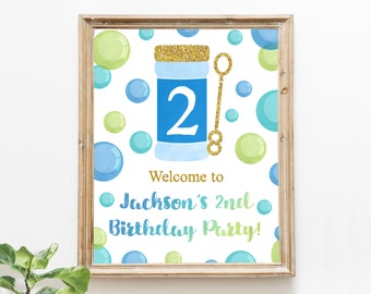 Bubble Birthday Welcome Sign, Editable Bubble Welcome Sign Template, Printable Bubble Party Decorations, Boy Bubbles Party Sign