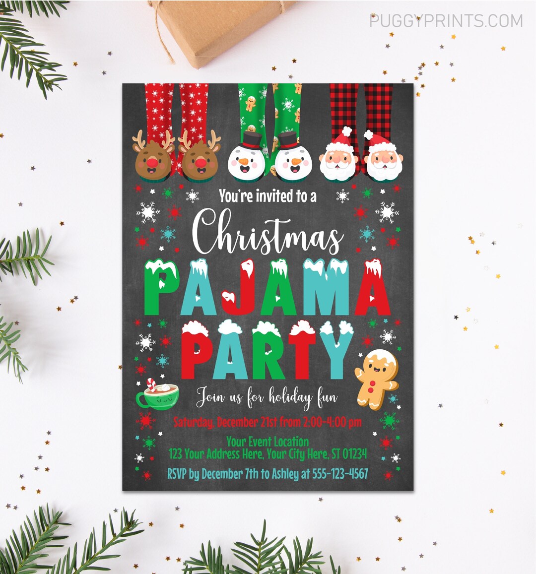 Christmas Pajama Party Invitation, Holiday Pajama Party, Christmas ...