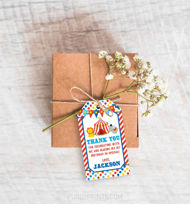 Circus Birthday Favor Tags, Editable Circus Favor Tags, Printable Carnival Gift Tags, Circus Birthday Party Favors, Carnival Party Decor image 3