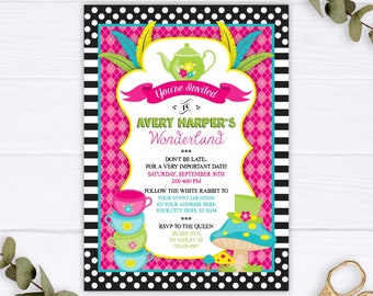 Alice in Wonderland Birthday Invitation, Editable Alice in ONEderland Invitation Template, First Birthday, Girl's 1st Birthday Party Invite