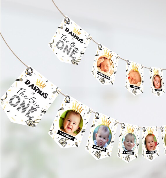 Notorious One Monthly Photo Banner, Editable The Big One Hip Hop Banner, Printable Monthly Photos Banner, Newborn to 12 Months Photo Banner Il_570xn