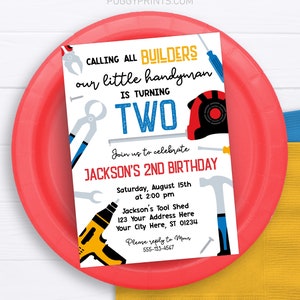 Faire-part d'anniversaire bricoleur, modèle d'invitation de bricoleur modifiable, outils imprimables invitations de fête d'anniversaire, invitation de fête d'anniversaire garçon