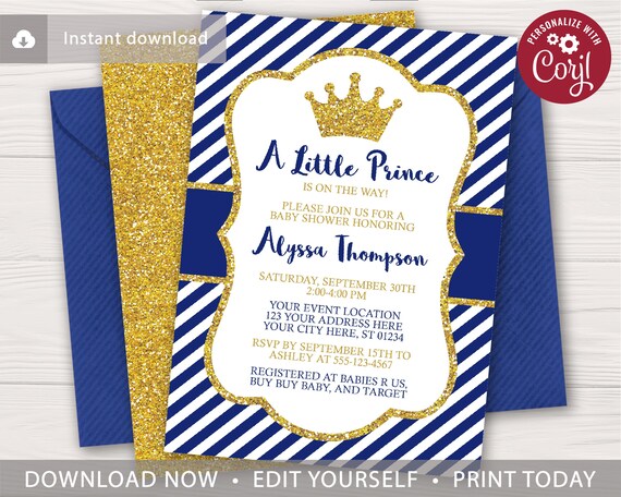 Prince Baby Shower Invitation | Editable Template Online | Instant Download Il_570xn