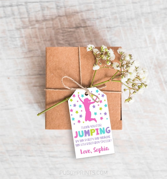 Jump Favor Tags, Jump Birthday Party Favors, Girl Jump Party, Jumping Favor Tags, Bounce House Favor Tags, Trampoline Favor Tags, Editable Il_570xn