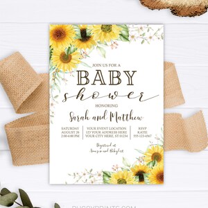 Sunflower Baby Shower Invitation, Editable Sunflower Invitation ...