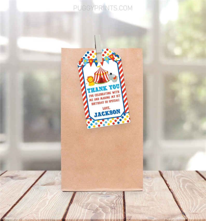 Circus Birthday Favor Tags, Editable Circus Favor Tags, Printable Carnival Gift Tags, Circus Birthday Party Favors, Carnival Party Decor image 1