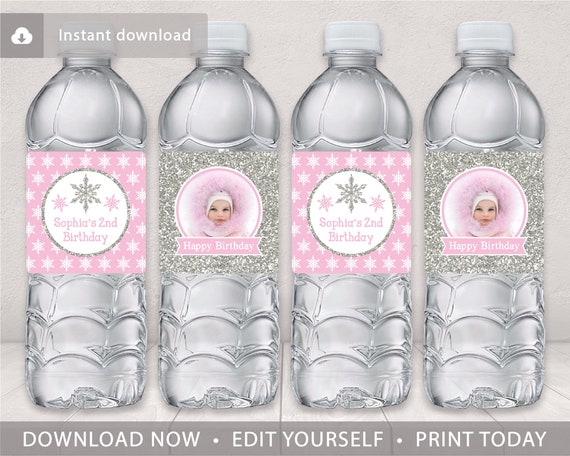 Winter ONEderland Birthday Water Bottle Labels | Editable Template Online | Instant Download Il_570xn