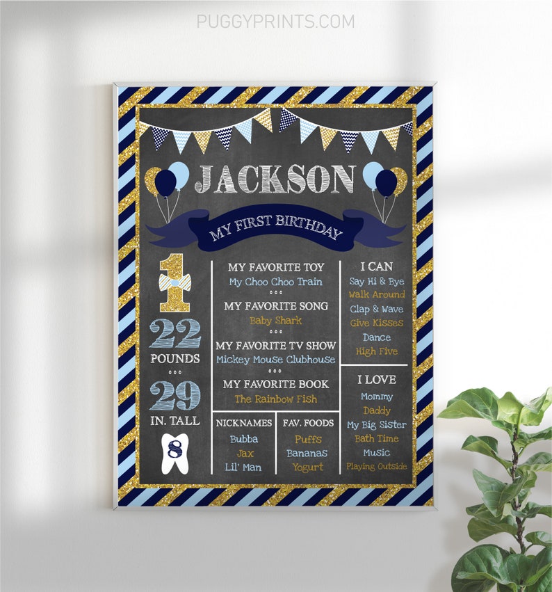 Mr. ONEderful Chalkboard Poster, Editable First Birthday Chalkboard Poster, Printable 1st Birthday Stats Sign, Onederful Party Decorations image 3