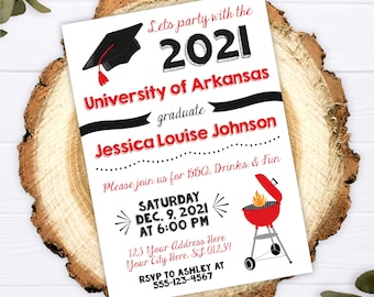 BBQ Graduation Party Invitation, Editable Graduation Invitation Template, Printable Class of 2021 Invitation, Barbeque Grill Grad Party