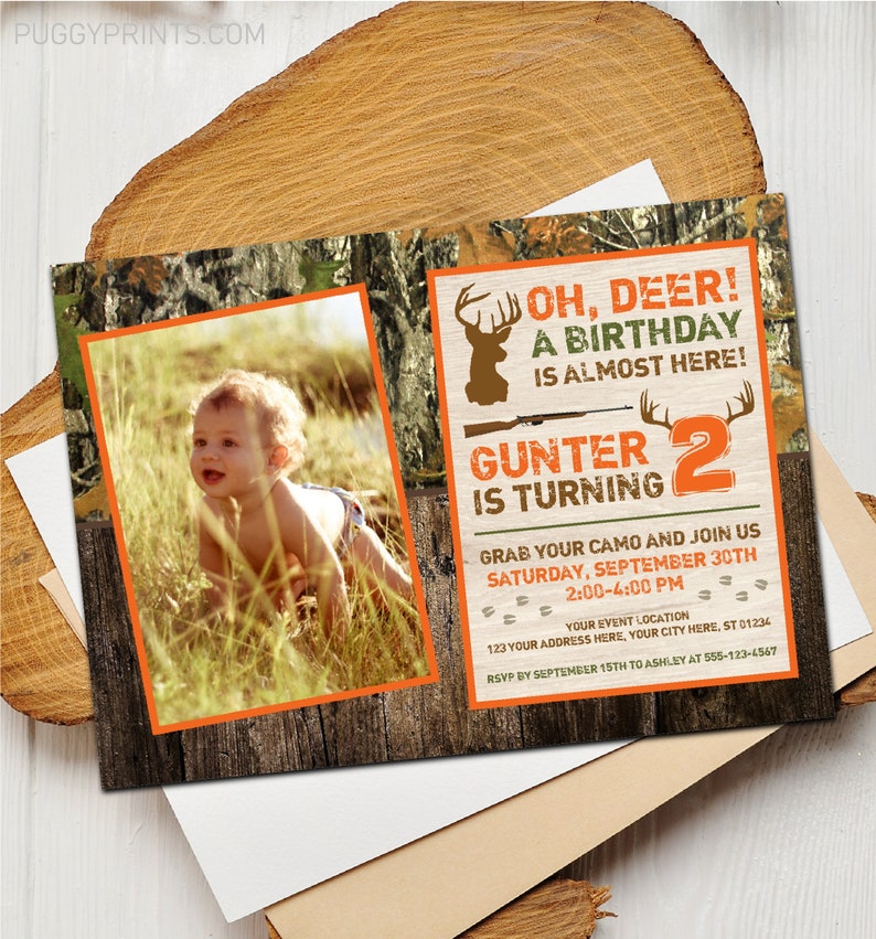 Deer Hunting Birthday Invitation, Hunting Birthday Invitations, Camo Hunting Party Invitation, Camo Invitation, Camo Birthday, Deer Birthday image 2